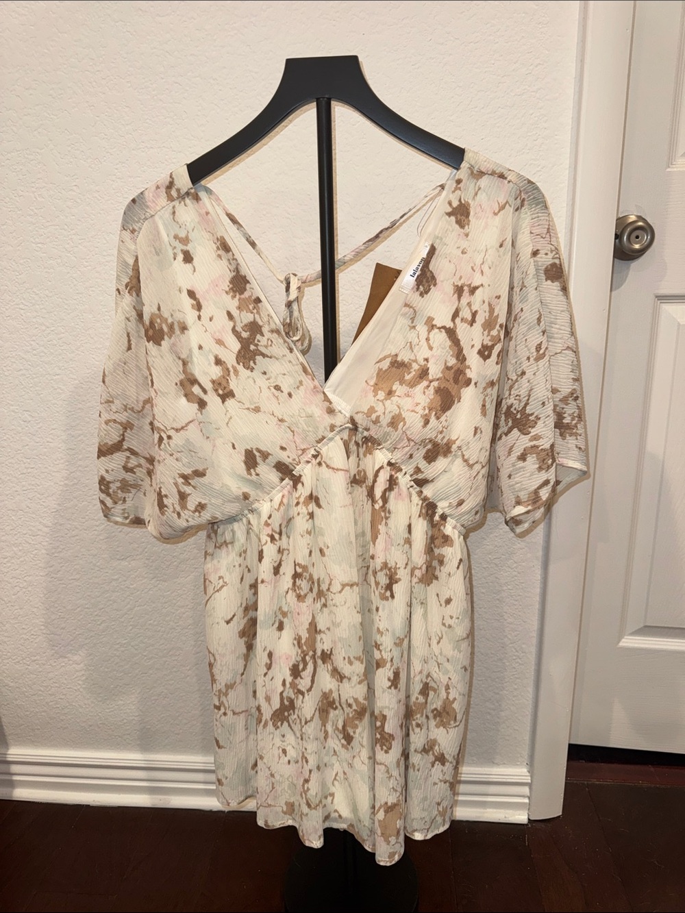 Abstract Print Cream and Brown Short Sleeve Romper